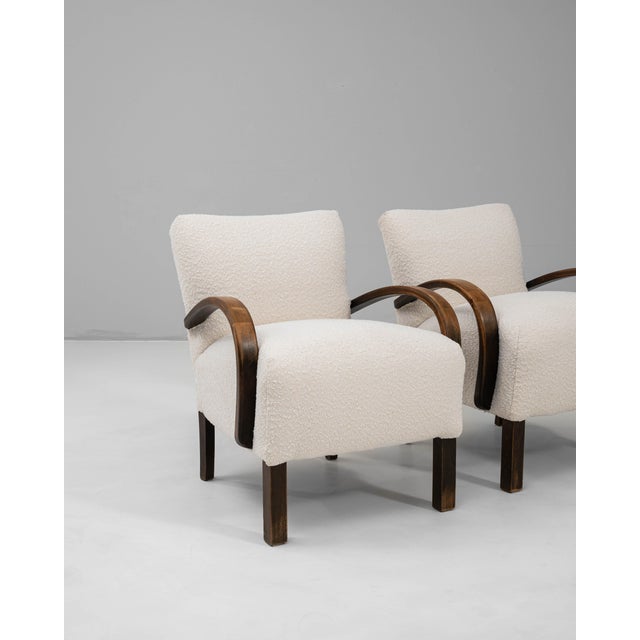 Off-white 1950s Czech Cocktail Upholstered Armchairs H-237 By J. Halabala - A Pair For Sale - Image 8 of 18