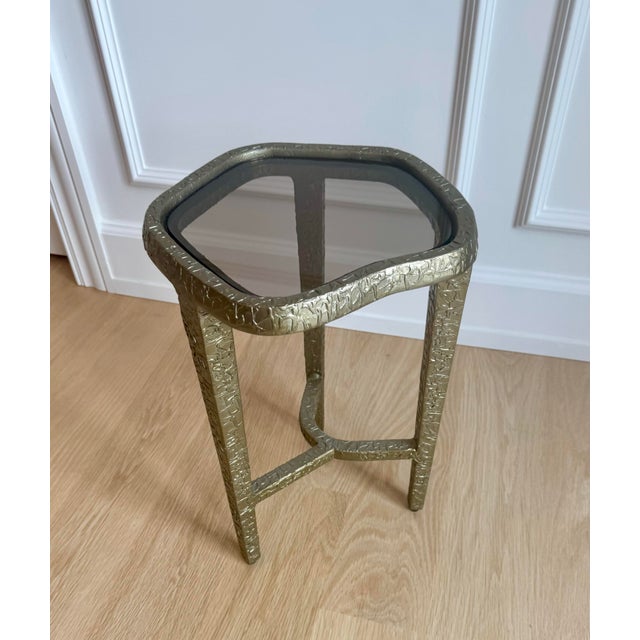 Vintage Caracole Modern "Contour" Sculptural Textured Metal & Tinted Glass Side / Drinks Table - Neiman Marcus For Sale - Image 11 of 12