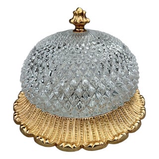 Ceiling Lamp in Brass and Pressed Crystal For Sale