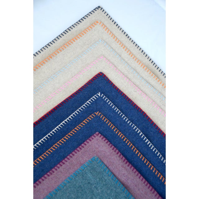 FirmaMenta Italian Eco-Friendly Blue and White Whipstitch Wool Lumbar Pillow For Sale - Image 4 of 5