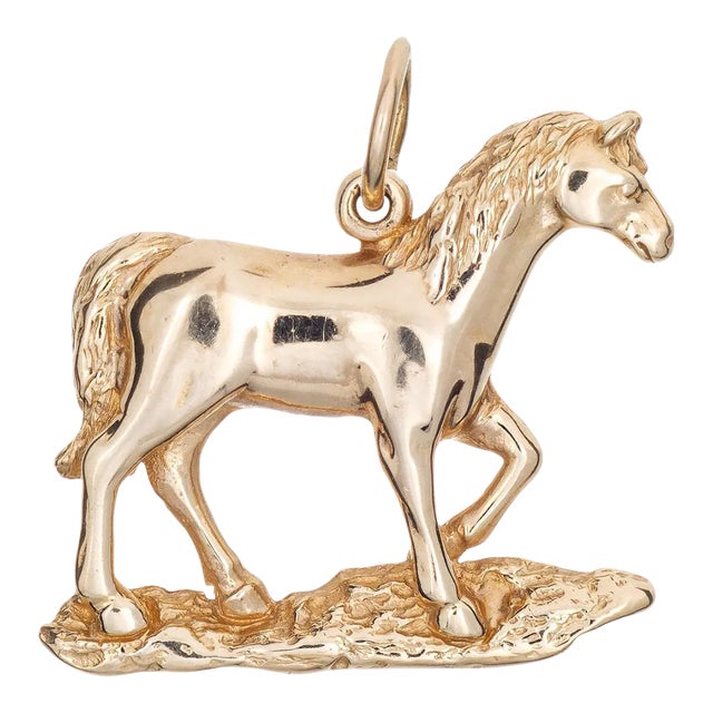Vintage Horse Charm 14k Yellow Gold Pendant Estate Fine Animal Jewellery For Sale