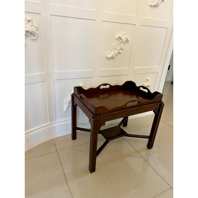 Antique Edwardian Mahogany Butlers Tray on Stand, 1910 For Sale - Image 3 of 9