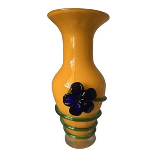 Vintage MCM Murano Style - Hand-Blown Art Glass Vase For Sale