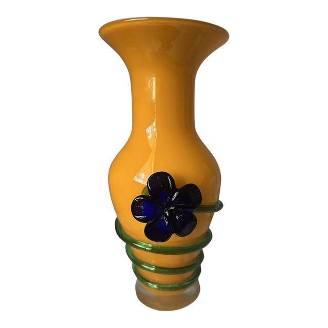 Vintage MCM Murano Style - Hand-Blown Art Glass Vase For Sale