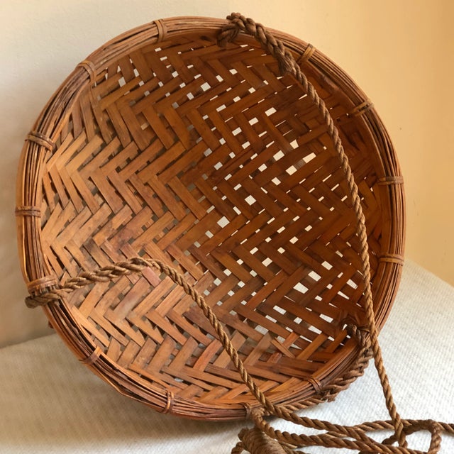 1970s Rattan Hanging Basket Planter For Sale - Image 4 of 13