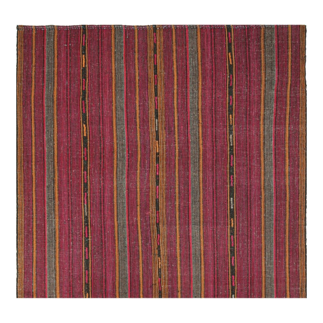 1950s Vintage Palas Persian Kilim in Pink and Ochre Stripes, From Rug & Kilim - 5'10''x5'5.5'' For Sale