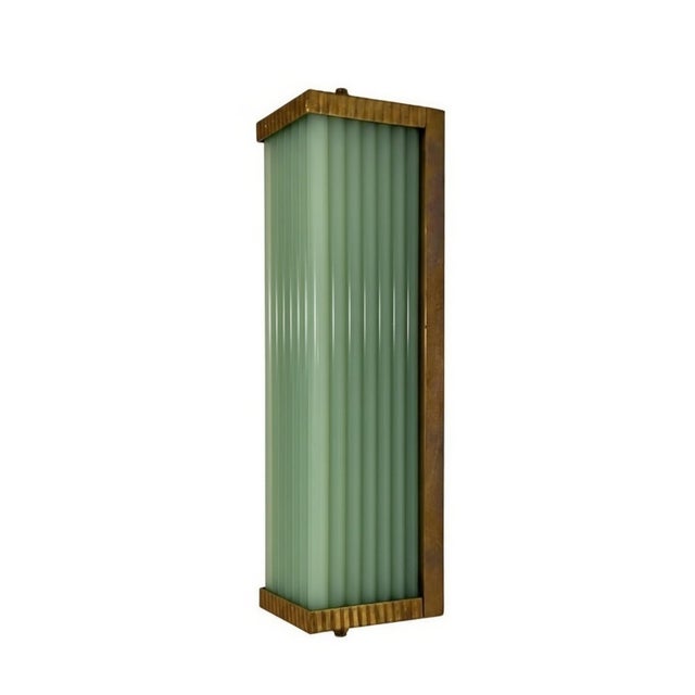 Art Deco Vintage Art Deco Light Old Lamp Wall Sconces Fixture Brass & Opaline Green Glass Rod Ship Light - Pair For Sale - Image 3 of 4