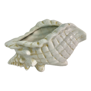 Vintage White Ceramic Conch Shell Planter