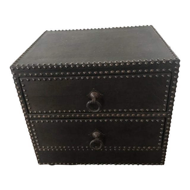 1980s Moroccan Leather Chest Vintage For Sale
