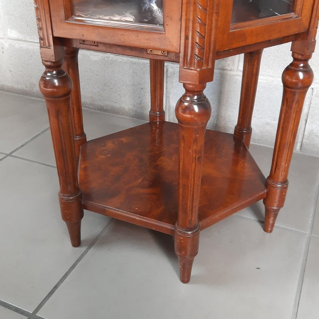 Brown Hexagonal Tea Table with Pull-Out Tray in Walnut and Glass, 1960s For Sale - Image 8 of 14