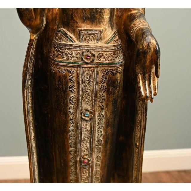 Vintage Carved Burmese Buddha Statue in Giltwood, 1950s For Sale - Image 11 of 11