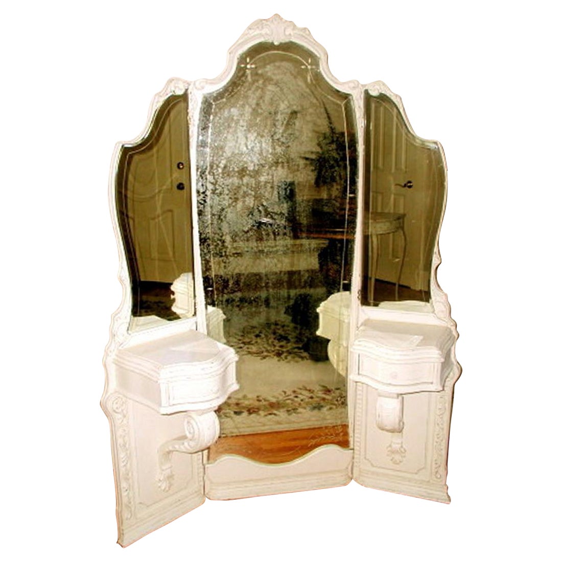 Antique 19th C French TriFold Mirrored Vanity Chairish