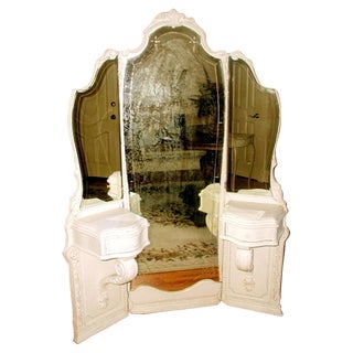 Antique 19th C French Tri-Fold Mirrored Vanity For Sale