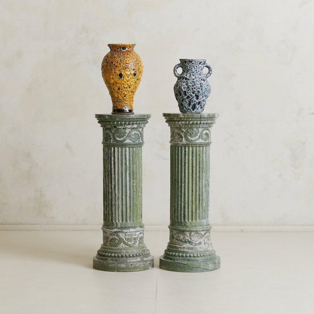 Stone Antique Italian Neoclassical Green Marble Fluted Pedestal For Sale - Image 7 of 18