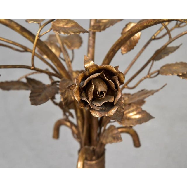 Vintage Italian Tole Gold Gilt Tripod Roses Side Table For Sale - Image 4 of 8