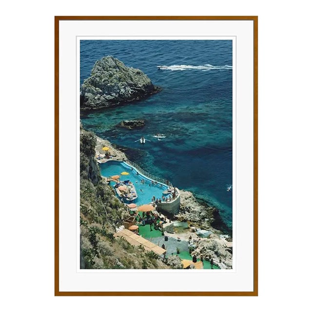 Contemporary Hotel Taormina Pool 1975 by Slim Aarons Brown Framed C-Print For Sale