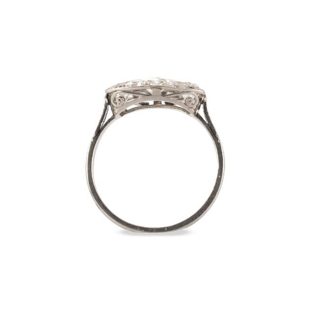 Antique Edwardian Platinum 0.63ct Old European Diamond Three Stone Band Ring, Size 6 For Sale In Houston - Image 6 of 8