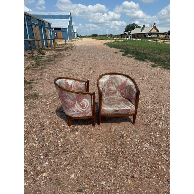 1940s French Art Deco Barrel Back Club Chairs - A Pair For Sale - Image 6 of 12