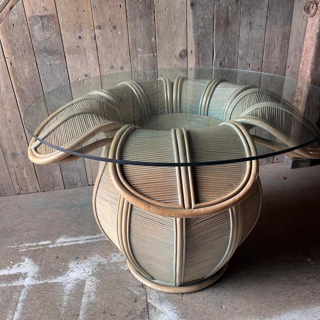 1970s Italian Bamboo Flower Table with Glass Top, 1970s For Sale - Image 5 of 10