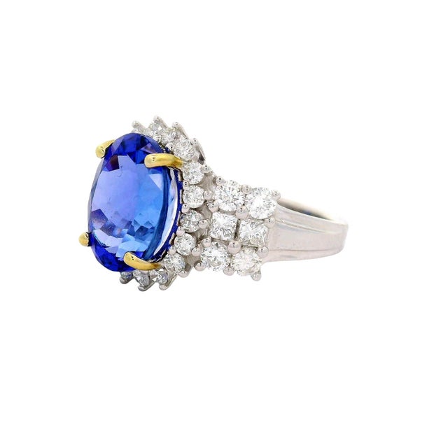 Early 21st Century 3.90 Carat Tanzanite Diamond 14k White Gold Halo Ring, Size 7 For Sale - Image 5 of 5