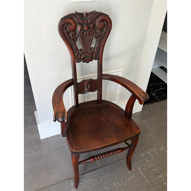 Late 19th Century Michigan Chair Company, Grand Rapids, MI - Antique North Wind Arm Chair - "Green Man" Circa 1890s to Early 1900s For Sale - Image 5 of 7
