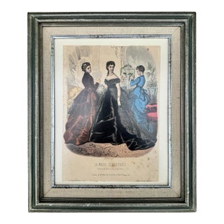 1869 Hand-Colored French Fashion Plate From La Mode Illustrée, Framed For Sale