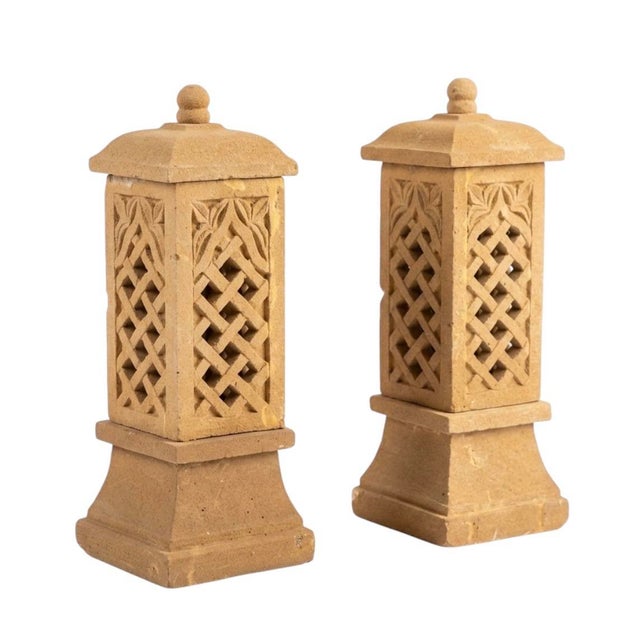 Pair of Monumental Cast Stone Pagoda Garden Lanterns For Sale - Image 4 of 12