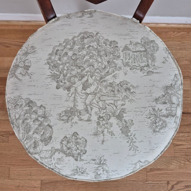 Hickory Chair Furniture Company Late 20th Century Hickory Chair Cane Back Mahogany Vanity Boudoir Chair W/ Toile Upholstery For Sale - Image 4 of 12