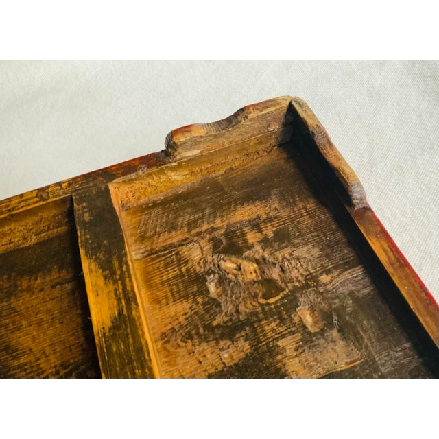 19th Century Chinese Elmwood Red Lacquer Tea Tray - Hand Made & Hand Painted For Sale - Image 6 of 12