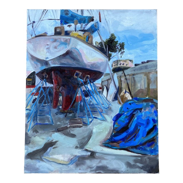 Acrylic Seascape Painting on Canvas of Boat For Sale