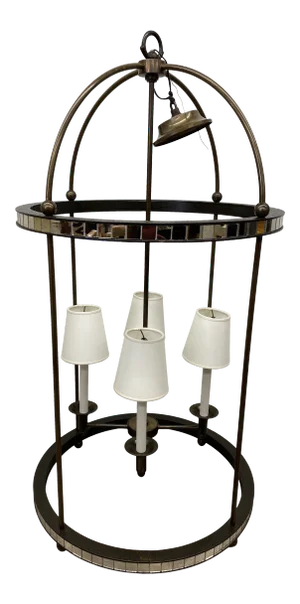 Baker Furniture “Thomas Pheasant Collection” Grande Bronze Venetian Lantern Chandelier