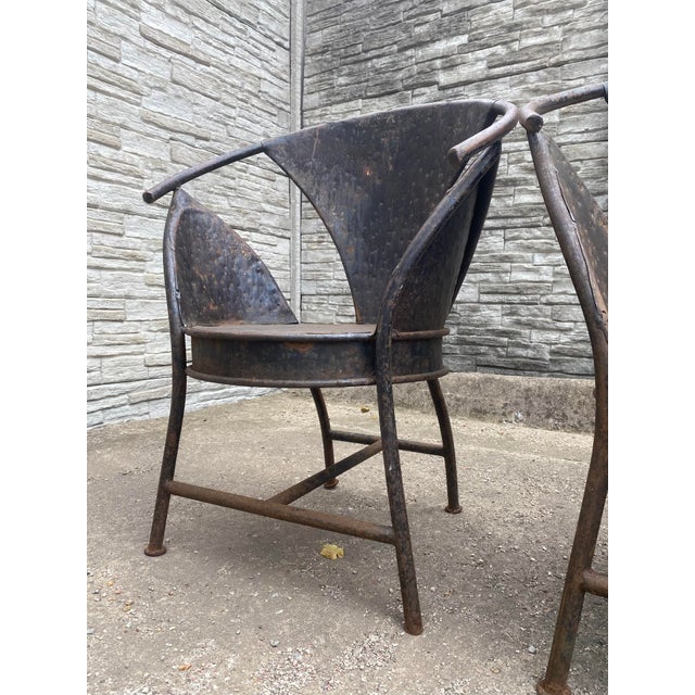 Metal Sculptural Rusty French Metal Patio Chairs, Set of 5 For Sale - Image 7 of 13