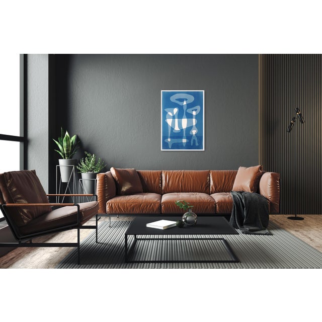 Blue 2026, Figurative Tribal Furniture, Handmade Monotype Cyanotype in Blue Tones, Stone Tools Silhouettes on Paper For Sale - Image 8 of 8