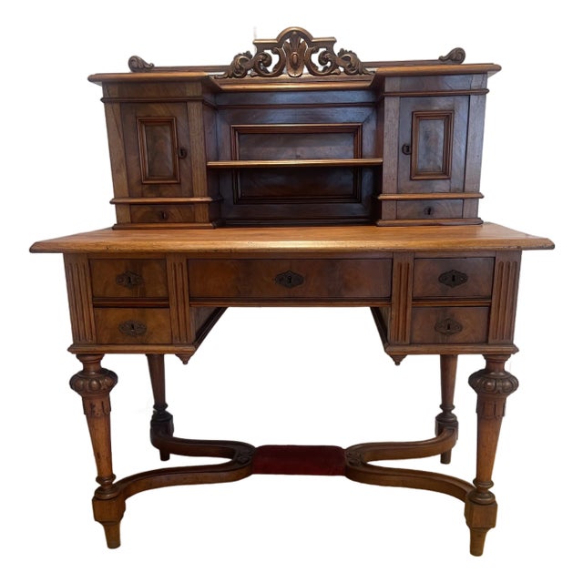 19th Century Antique French Writing Desk With Unusual Velvet Footrest For Sale