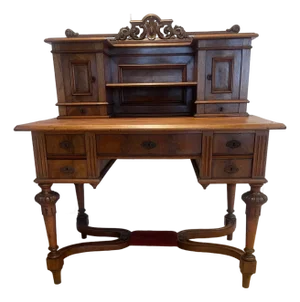 19th Century Antique French Writing Desk With Unusual Velvet Footrest