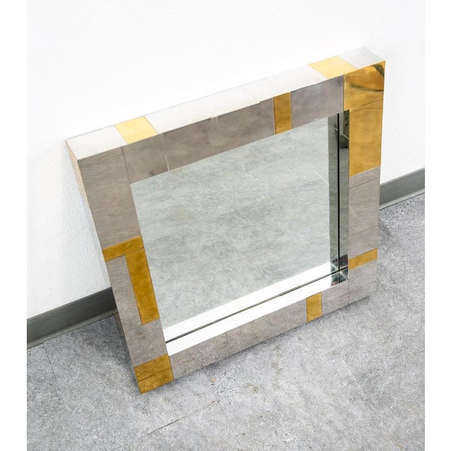 Mid Century Modern Mirror Wall Art Chrome Brass Gold Paul Evans Cityscape Square For Sale - Image 4 of 12