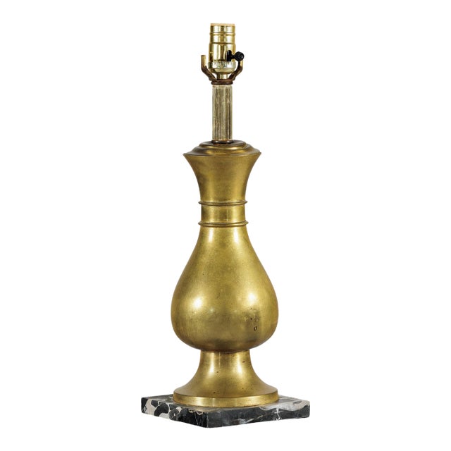 Vintage Midcentury Brass Table Lamp with Baluster Form on Marble Base For Sale