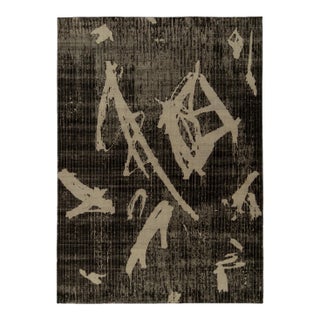 Rug & Kilim’s Distressed Style Abstract Rug in Black and Gray Patterns For Sale