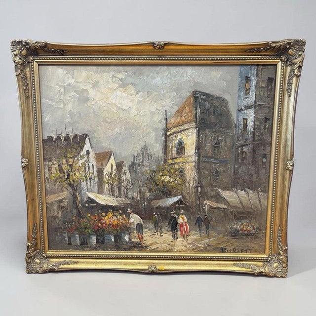 Burnett, Paris Street Scene, Oil Painting on Canvas For Sale - Image 8 of 8