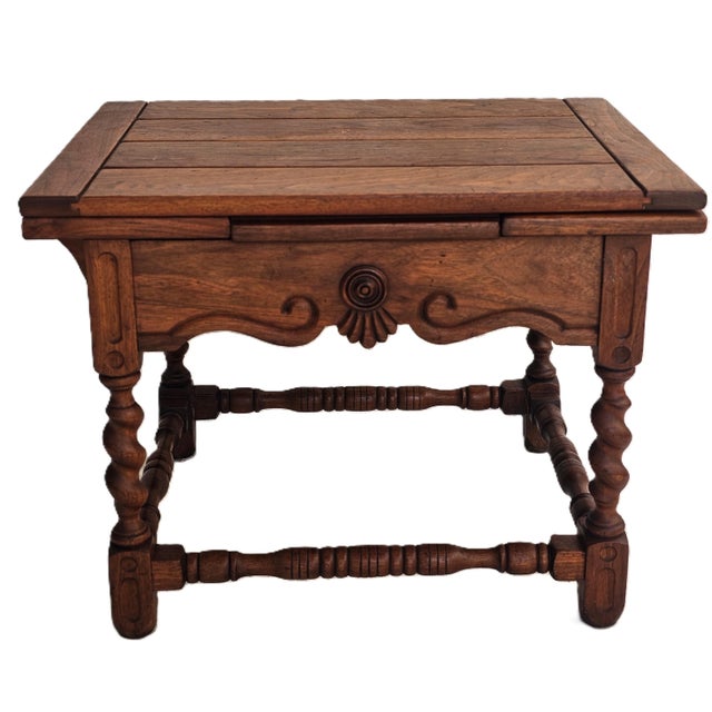 1930s Renaissance Revival Barleytwist Draw‑Leaf Coffee Table by Cochran Chair Co. Adjustable Size For Sale - Image 5 of 18