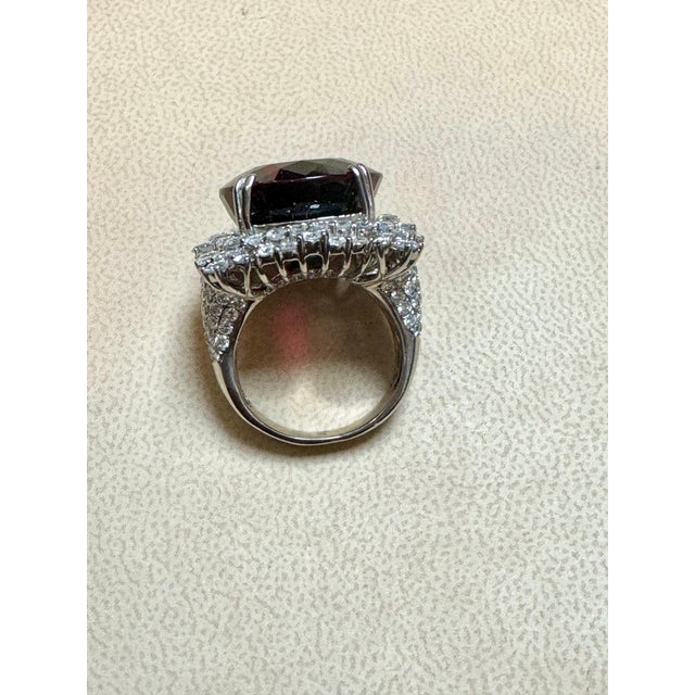 25 Carat Cushion Shape Rhodolite Garnet and 5.8 Carat Diamond Ring 18 Karat Gold For Sale - Image 10 of 18