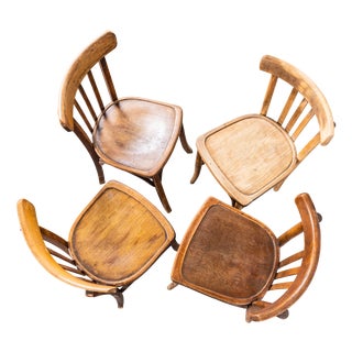 Bistro Square Edge Bentwood Dining Chairs, 1950s, Set of 4 For Sale