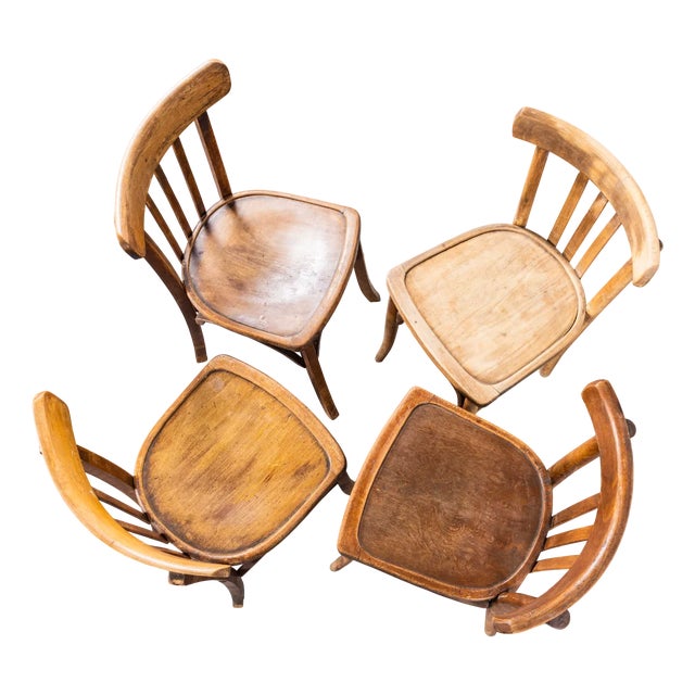 Bistro Square Edge Bentwood Dining Chairs, 1950s, Set of 4 For Sale