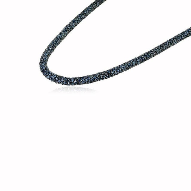 Metal 925 Silver Natural Deep Blue Sapphire Bold Beaded Necklace for Women For Sale - Image 7 of 12