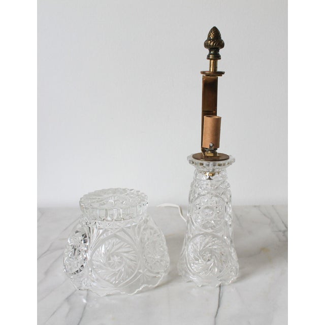 Glass Vintage Cut Crystal Boudoir Table Lamp W/ Matching Shade For Sale - Image 7 of 11