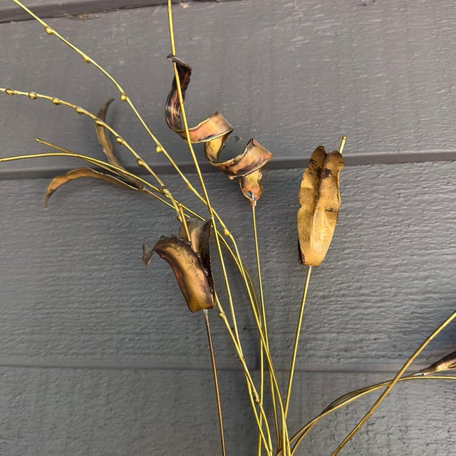 Mid-Century Modern Vintage 1970s Harold Kerr Signed Modernist Brutalist Brass Cattail Wall Pocket Sculpture For Sale - Image 3 of 5