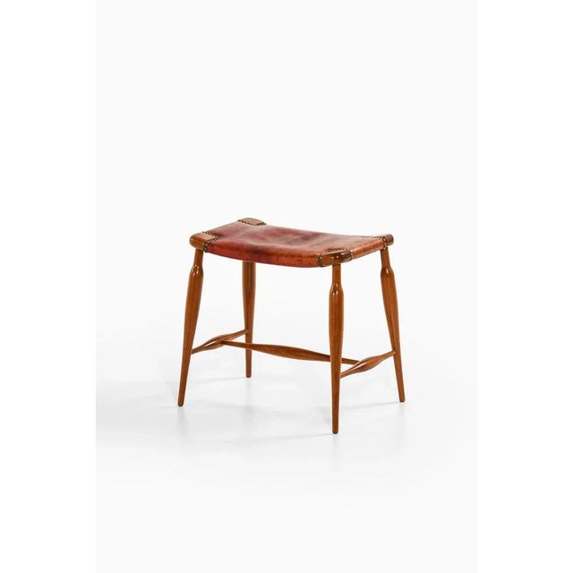 Rare stool in mahogany and original leather by josef frank, 1950's additional information: material: mahogany and original...