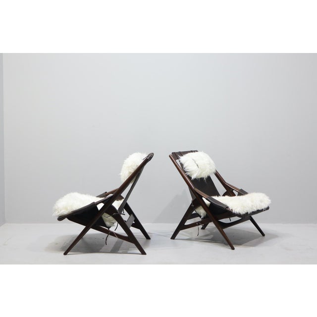 Brown Sheepskin and Leather Armchairs with Headrests by W.D. Andersag, 1959, Set of 2 For Sale - Image 8 of 17