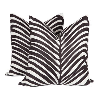 Schumacher Zebra Palm Pillows - A Pair For Sale