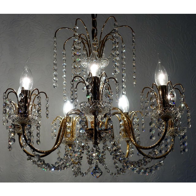 Metal Antique Brass and Lead Crystal 7-Light Chandelier from Preico, 1980s For Sale - Image 7 of 9